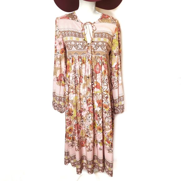 R. Vivimos Floral Long Sleeve Midi Dress, M - Picture 3 of 11